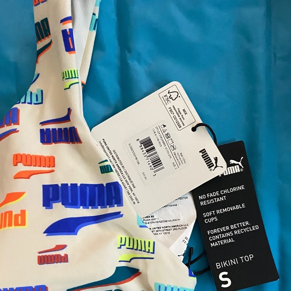 Puma colorful logo one shoulder bikini bandeau top Size S - Picture 2 of 3